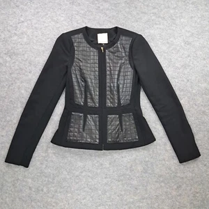 Rebecca Taylor Jacket Womens 2 Black Lamb Leather Moto Blazer Full Zip Wool - Picture 1 of 11