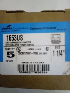 CAJA/5 COOPER 1-1/4" 1653US EMT CONECTOR DE COMPRESIÓN GARGANTA AISLADA nuevo - Imagen 1 de 4