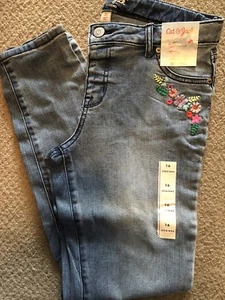 Girl’s New Cat & Jack Jeggings Sz 16 Embroidered Flowers Jeans Leggings Stretch - Picture 1 of 2