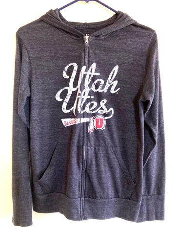Women's MEDIUM Hoodie Utah Utes University Sweatshirt Full Zip Charcoal Black Cover