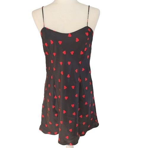 Abito slip vintage nero e rosso raso cuore di San Valentino cuori cuori medio