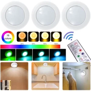 3PCS LED Puck Light Wireless Under Cabinet Lighting Kit Kitchen Counter Light US - Picture 1 of 12