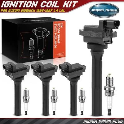4x Ignition Coil & 4x Iridium Spark Plug Kit for Suzuki Sidekick 1996 1997 1.8L - Image 1 of 4