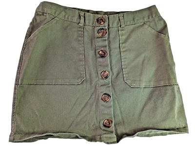 Rue 21 Women size L Army Green Denim Skirt Button Front 4 Pocket Fatigue Preppy - Image 1 of 4