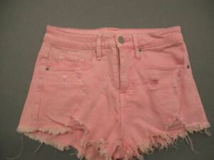 Mossimo Size 4 Womens Pink Stretch High Rise Distressed Denim Shorts T346