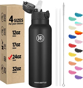 Sports Water Bottle - 24 Oz, Straw Lid, Leak Proof, Vacuum Insulated Stainless S - Picture 1 of 12