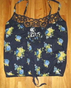 Abercrombie & Fitch Jr. M Navy Floral Elastic Back /Hem Adj Straps Tank Top NWT - Picture 1 of 3
