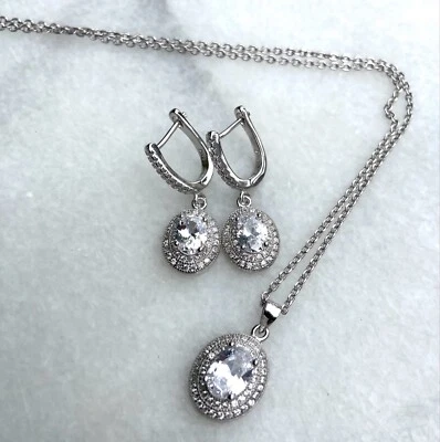 Grande Gatsby Stile 925 Argento Sterling Set Brillante 5A Zirconia Cubica - Immagine 1 di 4