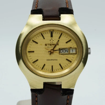 Eterna Sonic Classic Men's Watch Steel With Leather Band 36MM Vintage RAR ET001 - image 1 of 4