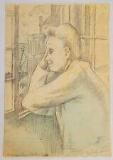 Zeichnung Bleistift Aquarell Portrait Fenster August Wilhelm Dressler Signiert