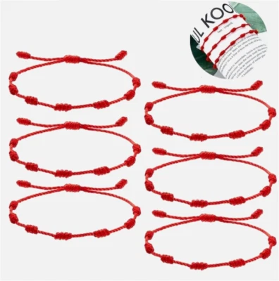 Glückliche rote Schnur Armband Kabbala Amulett 7 Knoten Schutz Männer Frauen DE - Bild 1 von 4