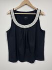 Talbots Top Womens XL Black Beaded Tank Blouse Shirt Dressy Tropical Sleeveless