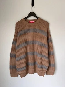 Supreme Loose Gauge Small Box Logo Sweater - Size XL - Khaki Stripe - NEW - Picture 1 of 9