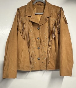 American West Carolyn Pollack Tan SuedeWestern  Fringe Jacket 20W 20 - Picture 1 of 14