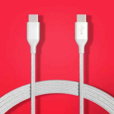USB-C to USB-C 2.0 Fast Charger Cable 10ft 480Mbps Silver Nylon Braided - Image 1 of 4