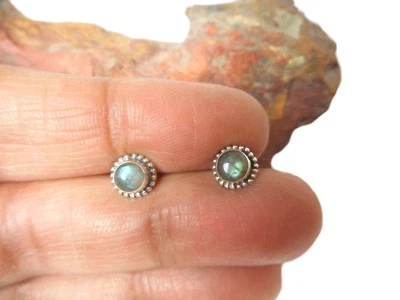 Round LABRADORITE Sterling Silver 925 Gemstone STUD Earrings - 5 mm - Image 1 of 4