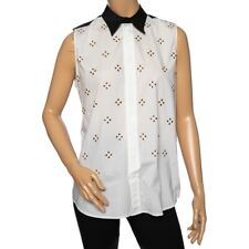 Marni White Embellished Poplin Contrast Collar & Yoke Sleeveless Shirt M