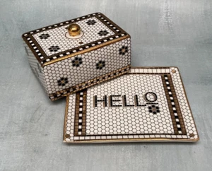 Anthropologie Bistro Tile Small Butter Dish “HELLO” - Picture 1 of 3