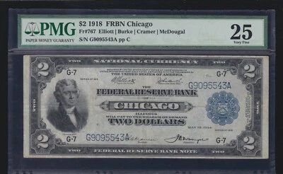 US 1918 $2 FRBN Chicago Note FR 767 PMG 25 VF (-543) - Image 1 of 2
