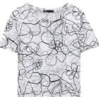 Zara Short Sleeve T-Shirt-Size Small cropped Embroidered Floral Gently Preloved
