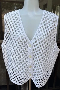 Bedford Fair Lifestyles Women's White Lattice Weave Cotton Vest XL Adorable! - Picture 1 of 10