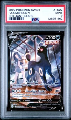 PSA 9 MINT 2022 POKEMON SWORD & SHIELD BRILLIANT STARS TG22 FULL ART/UMBREON V - Image 1 of 2