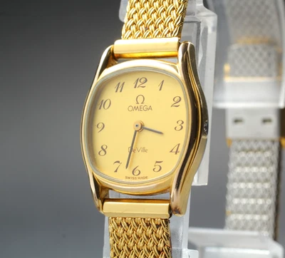 Montre Femme Vintage [Exc+5] Omega De Ville Cal.1387 Gold Dial Tank Quartz - Photo 1/4