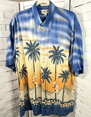Hawaiian Tropic Beach Babes Mens shirt sz L  blue cool comfort rayon washable - Image 1 of 4