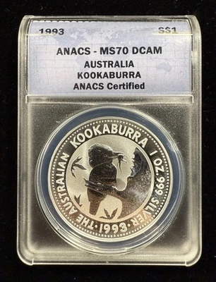 1993 Australia 1oz Silver Kookaburra ANACS MS70 DCAM Item#261 - Image 1 of 4