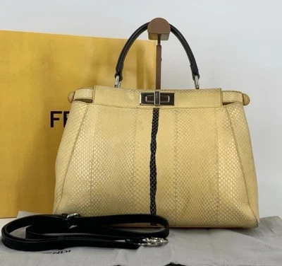 Auténtico bolso de mano de cuero amarillo grande de 2 vías FENDI Peekaboo Selleria Foto 1 de 4