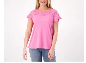 Laurie Filz Baumwolle Bambus Öse Flattern Ärmel T-Shirt - Bild 1 von 10