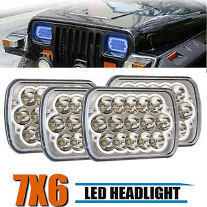 4pcs 5x7 7x6" LED Headlight Hi-Lo Beam Blue DRL For Jeep Cherokee XJ Tacoma
