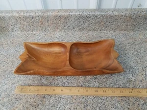 Vintage Monkey Pod Wood Divided Dish Tray Bowl MCM 2 Sections Tiki 13" - Picture 1 of 5