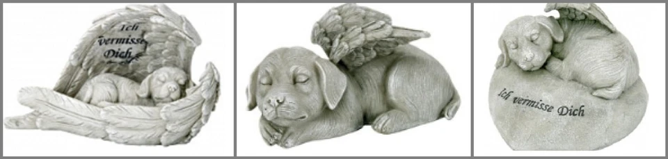 GRABSCHMUCK - HUND LIEGEND - ENGELSFLÜGEL - GRABSTEIN - GEDENKSTEIN - ABSCHIED - Bild 1 von 2