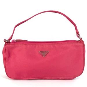 PRADA MV633 Triangle Logo Plate Hand Bag Accessory Pouch Shoulder Bag Pink - Picture 1 of 14