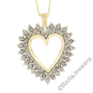 Classic 14K TT Gold 1ctw Champagne Diamond Open Heart Pendant w/ Chain Necklace - Picture 1 of 7