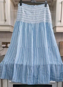 Ladies J D Williams Blue & White Stripe Tiered Strapless Midi Dress Sz 24 BNWT - Picture 1 of 6