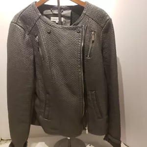Calvin Klein Womens Vegan Leather Moto Gray Jacket Size M - Picture 1 of 8