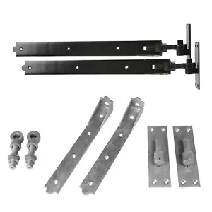 Garden Gate Hinges Adjustable Hooks & Bands on Plates Set - Picture 1 of 11