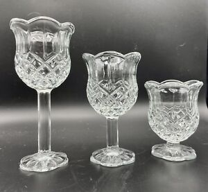 Vintage Homco Home Interiors Glass Tulip Votive Candle Holders Set of 3 Made Usa