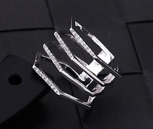 STATEMENT MULTI LAYERED RING AAA CZ RING SPARKLING RHODIUM PLATED RING BEST GIFT