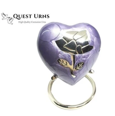 Heart Keepsake Urn for Ashes Lavender / Silver Rose with Stand  - Image 1 of 3