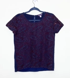 Truly Poppy floral design navy blue, maroon blouse, size Medium - Picture 1 of 5