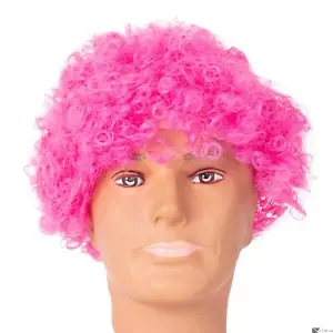 Curly Extra Poofy Bright Color 70's Disco Clown Afro Costume Wig, Pink, One-Size - Picture 1 of 6