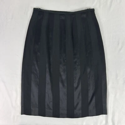 Catherine Malandrino Black Wool Silk Striped Pencil Skirt Lined Side Zip Size 6 - Image 1 of 4