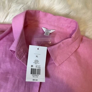 New Crown & Ivy Womens Pink Linen Rayon Shirt Blouse Bell Sleeve Size XL NWT - Picture 1 of 12