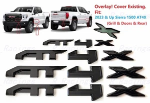 4PCS Grill Doors Rear Gloss Black AT4X OVERLAY Emblem 2023+ GMC Sierra 1500 - Picture 1 of 9