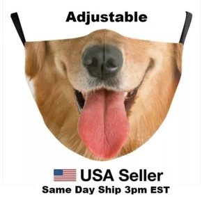 Dog Face Tongue Mask COVER Washable Adjustable Cloth Funny Golden Retriever NEW - Picture 1 of 7