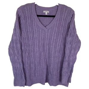 Croft & Barrow lila Zopfmuster V-Ausschnitt Strickpullover Damen Größe Large L - Bild 1 von 8