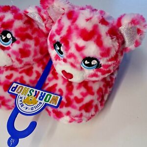 Kids Large Plush Slippers Size 1-2 Build a Bear Workshop Pink Teddy Bear New